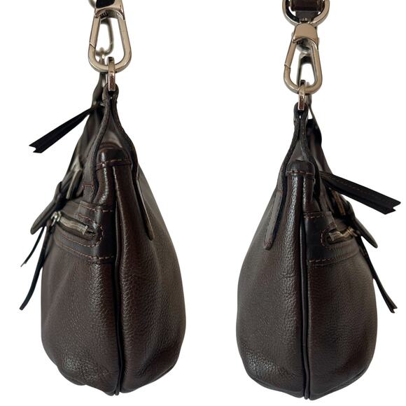 Longchamp Loft Brown Leather Hobo Shoulder Bag Diagonal Zip Buckle Y2K Vintage - Picture 7 of 9